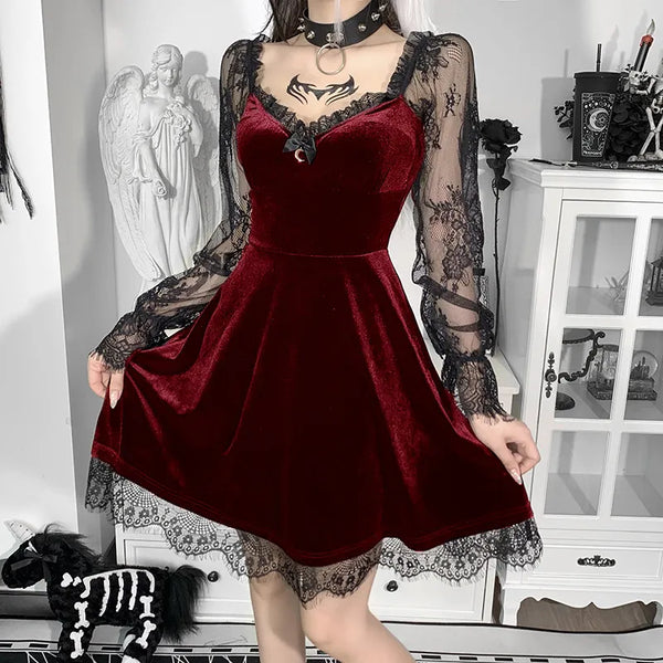 Dark Temptations: E-Girl Grunge Gothic Lace Trim Mini Dress - Y2K Wome –  Stylemein