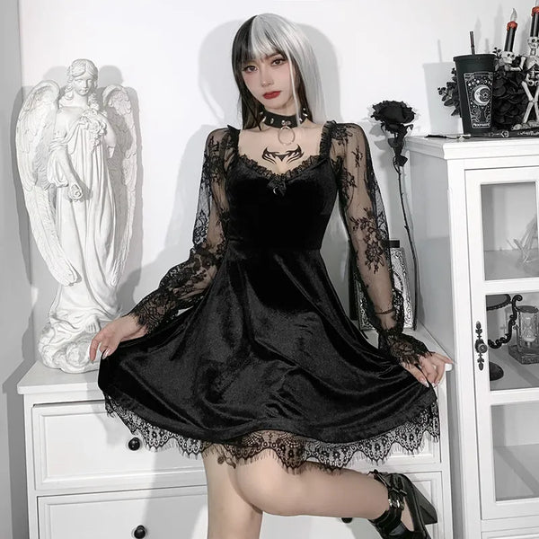 E-girl Gothic Grunge Corset Crop Top Vintage Women Lace Trim Black