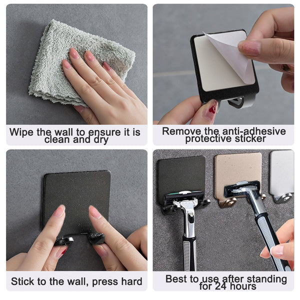 4 Razor Holder Shaving Brush Bracket Wall Adhesive Shower Stainless Steel  Hook