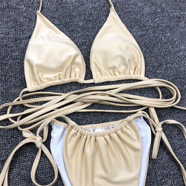 Sexy Brazilian Thong Bikini Swimwear Women Bandage Solid Micro