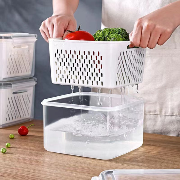 Kitchen Organizer Refrigerator Storage Box Fridge Organizer Fresh Vegetable  Fruit Boxes Drain Basket Storage Containers Pantry