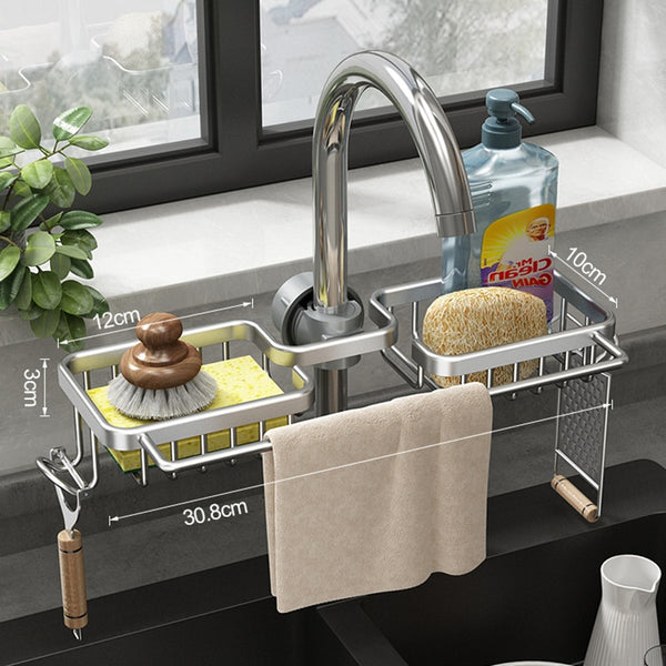 Faucet Sponge Holder Kitchen Sink Caddy Organizer Over Faucet Hanging Faucet  Drain Rack for Sink Organizer,Black Gold 