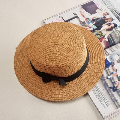 Summer Hat Women Beach Sun Hat for Women Flat Top Ribbon Bowknot