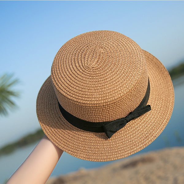 Flat Straw Hat Small Brim Sun Hat Women Girls Summer Beach Cap