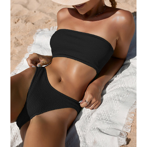 2022 High Cut One Shoulder Textured Scoop Neck Bikini Set For Women Solid  Brazilian Swimwear Bathing Suit From Gengbao20909222, $10.73